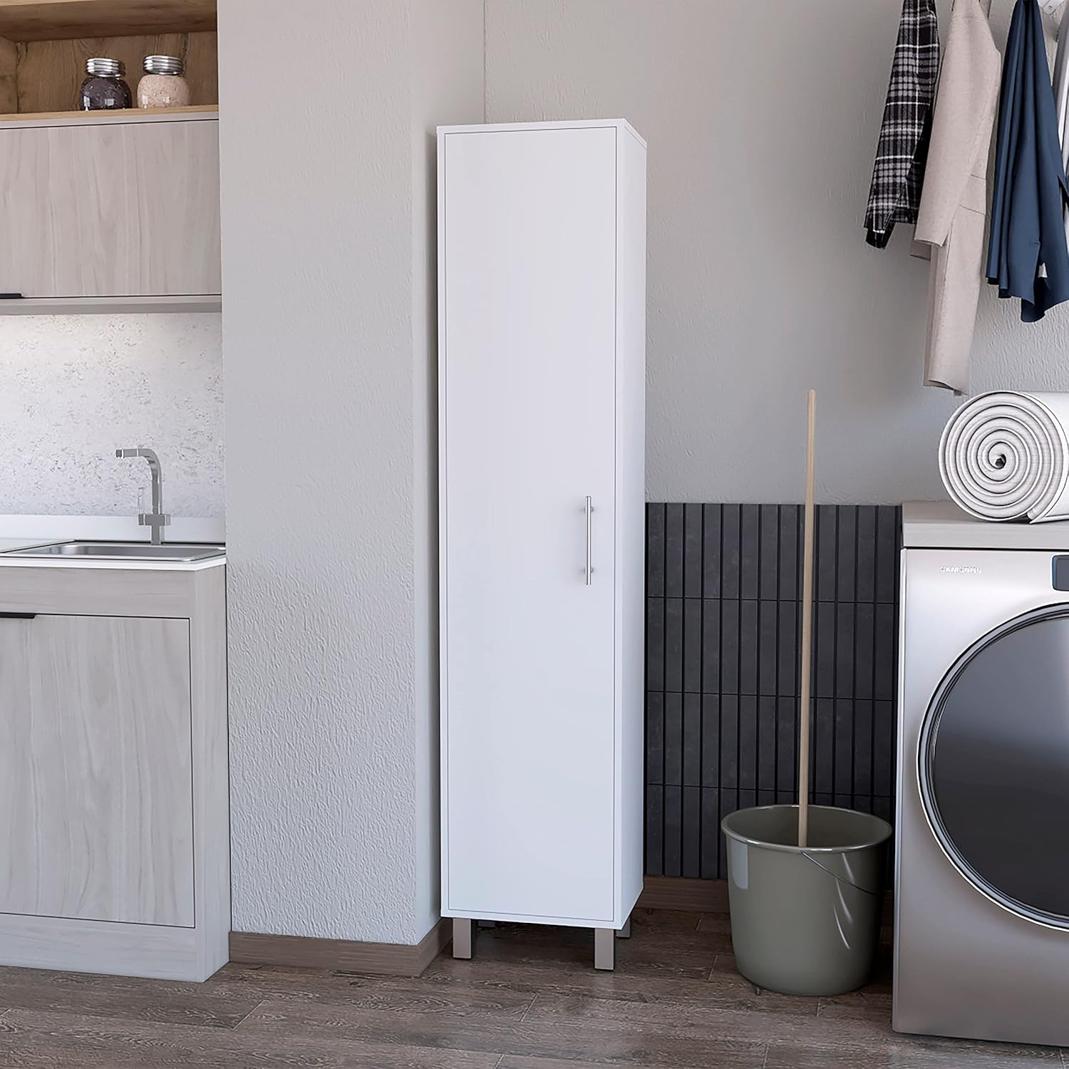 White Single Door Tall Storage Cabinet L345109
