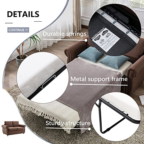 Gray Linen Pull Out Sofa Bed with Twin Memory Foam Mattress D6715