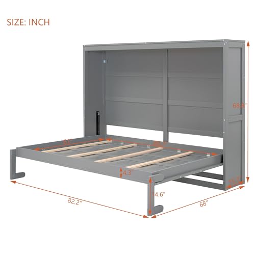 Gray Queen Solid Wood Murphy Cabinet Bed F5204
