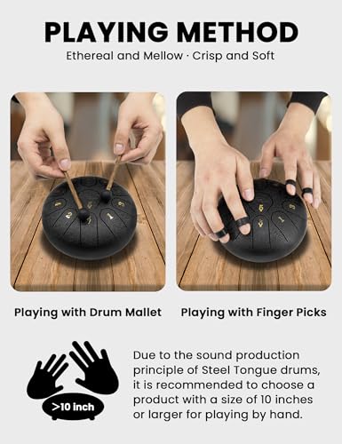 22-Inch 10-Notes 440Hz D Minor Kurd Handpan with Bag, Mallets, Stand and Cloth V8278