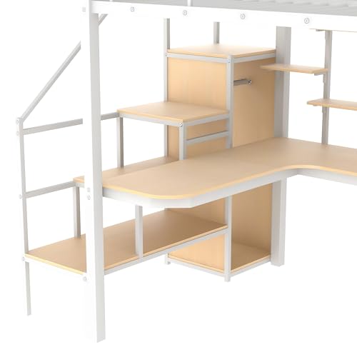 Black Full Size Metal Loft Bed with Storage Staircase and Wardrobe B788211