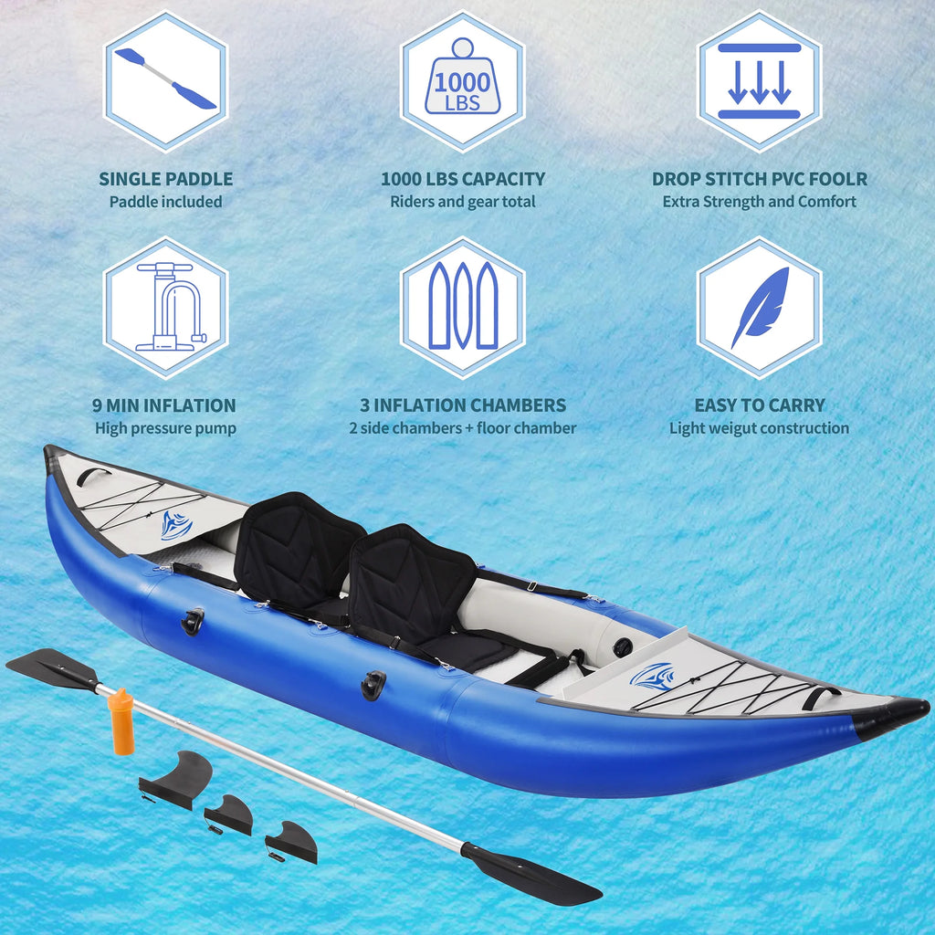 Inflatable Kayak Set with Paddle & Air Pump, Portable Tandem 2 Person Kayak R524