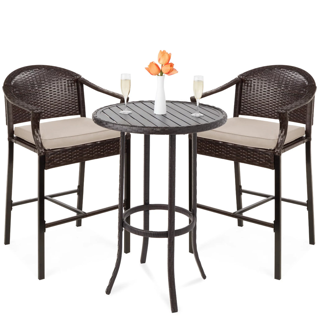 3-Piece Outdoor Wicker Patio Bar Table Bistro Set with Barstools N386205