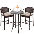 3-Piece Outdoor Wicker Patio Bar Table Bistro Set with Barstools N386205