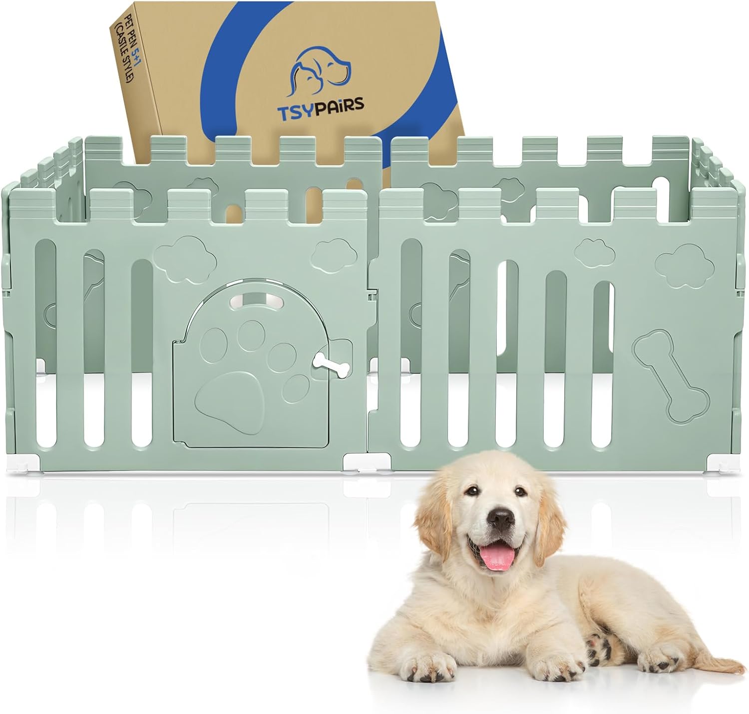 Green 6-Panel Plastic Dog Playpen G7597