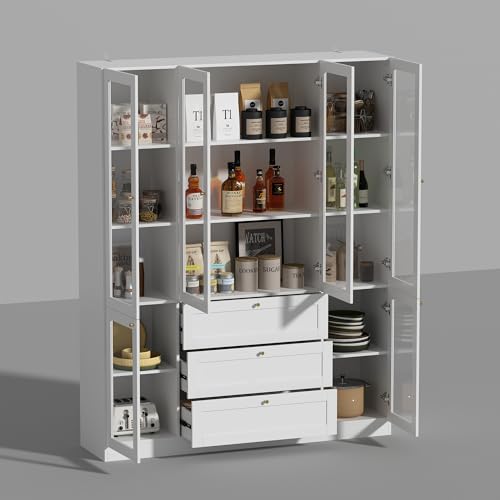 White 78.7" Tall Acrylic Curio Cabinet with 5-Tier Shelf & 3 Drawer N980688