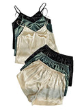 3 Sets Silk Satin Pajama Set Sleeveless V Neck Crop Cami Top and Shorts J31621