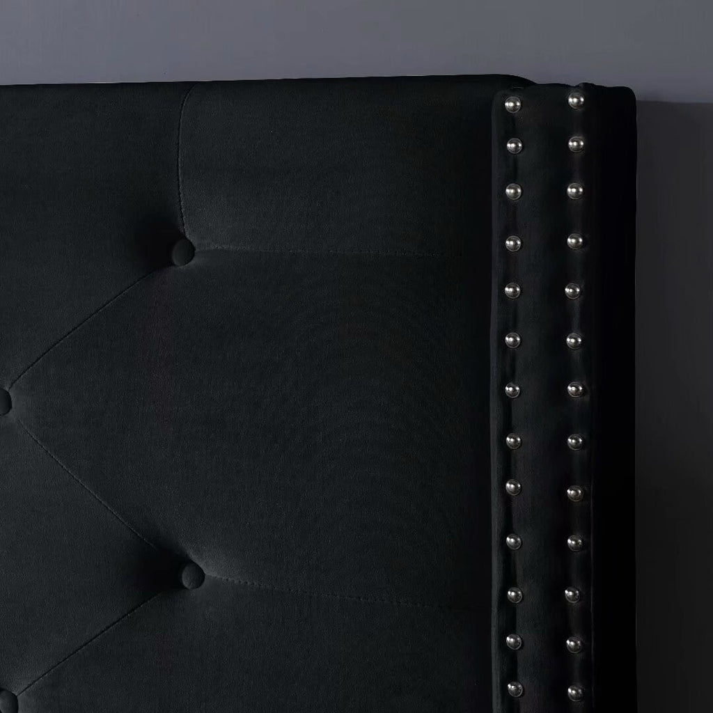 King Size Velvet Black Upholstered Platform Bed Frame Z70028