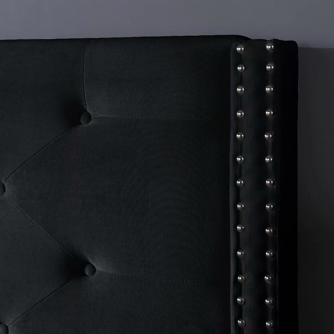 King Size Velvet Black Upholstered Platform Bed Frame Z70028