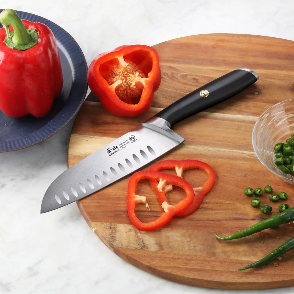 German Steel Forged 7" Santoku Knife, Black R219918