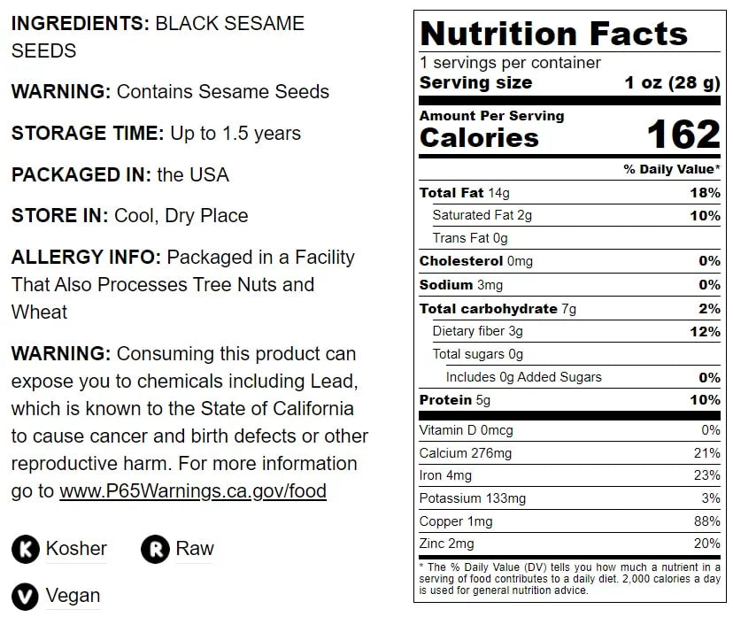 Black Sesame Seeds, 8 Pounds I7764