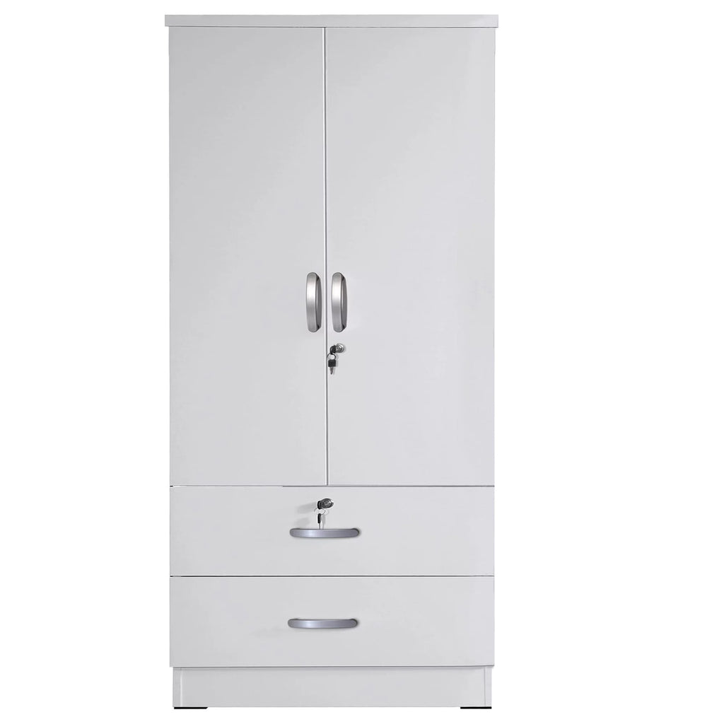 White 2-Door Wood Wardrobe Armoire with 2 Drawers V610147