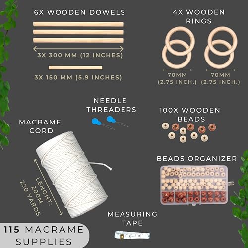 115 Pcs Macrame Kit with 220yd Cotton Yarn V7391