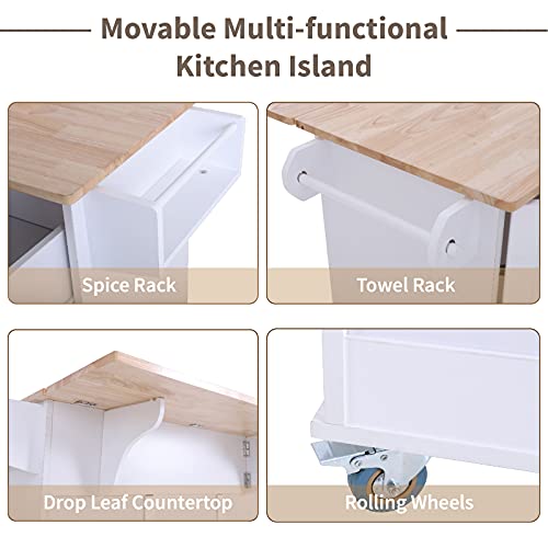 Grey Rolling Kitchen Cart with Drop Leaf, 2 Doors, 3 Drawers F247