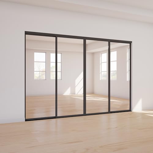 Large 144"x80" 4 Pane Multi Sliding Glass Wall Room Divider with Aluminum Framed Clear Tempered Glass I8806