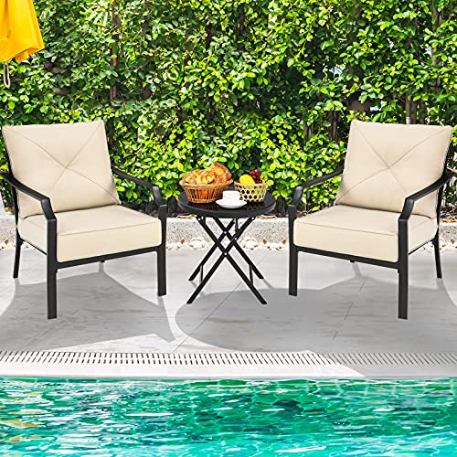 Set of 2 Black & Beige Patio Armchairs with Padded Cushions E619
