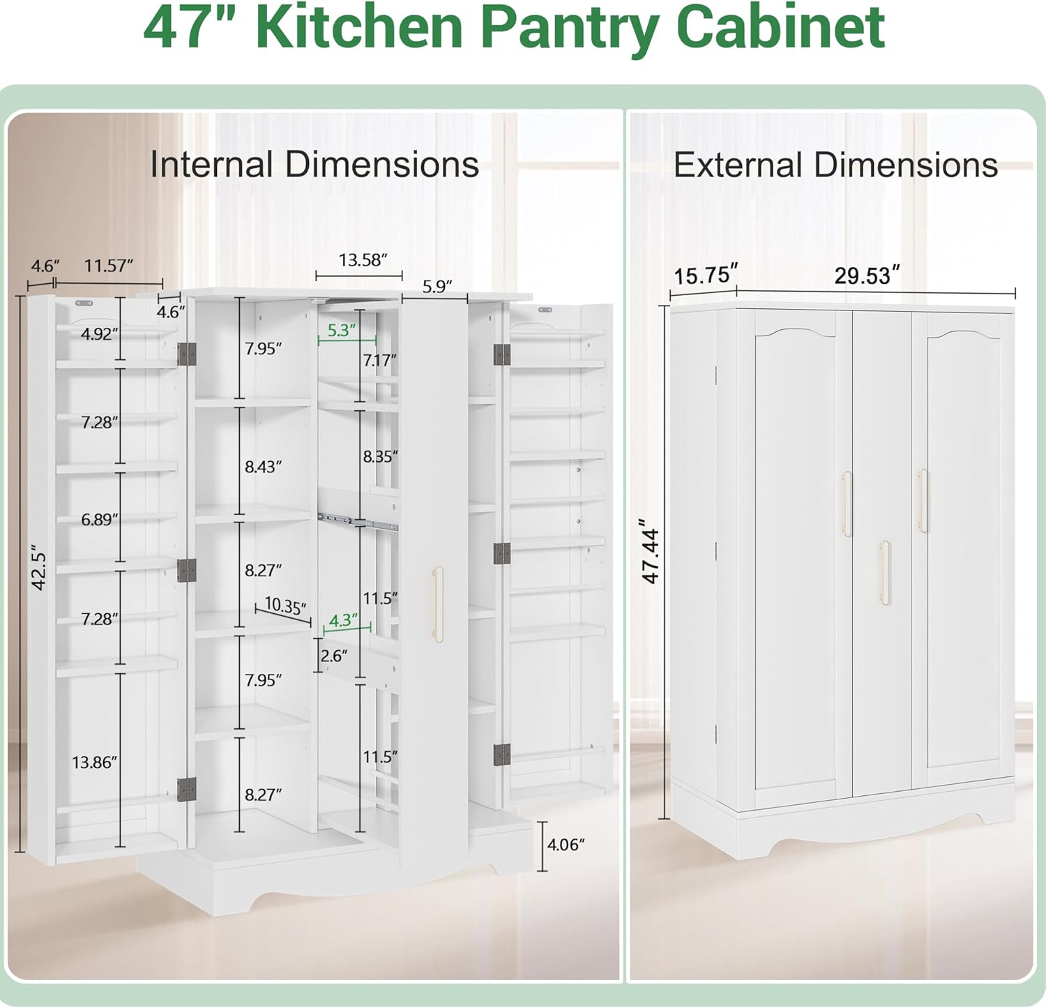 White Kitchen Pantry Cabinet with Drawer and Adjustable Shelves E961