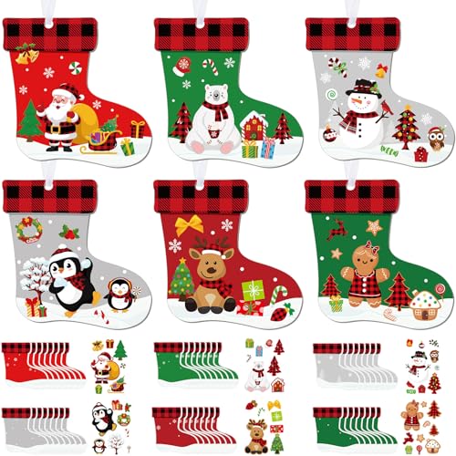 48 Pcs Christmas Craft Kits Stockings Ornaments Kit DIY Cutouts W1962
