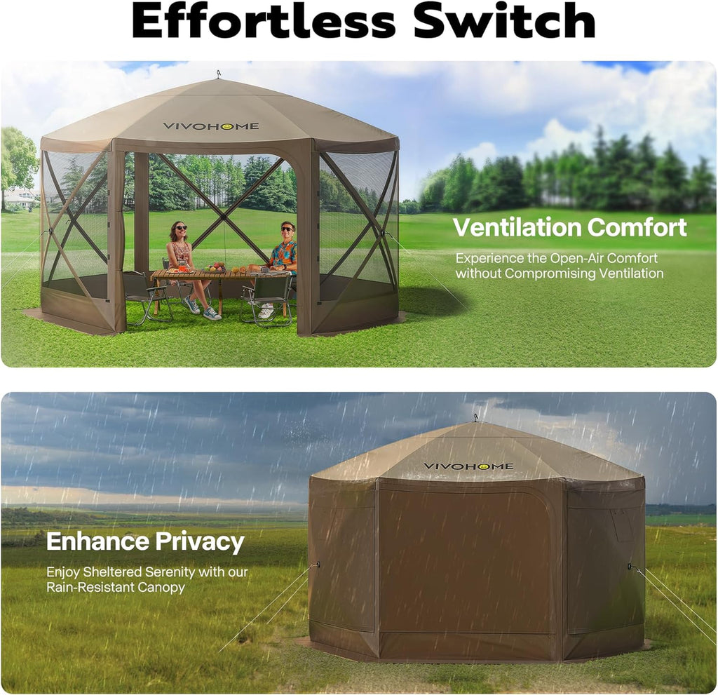 12x12ft Pop-Up Gazebo Screen Tent with Mosquito Netting T4589