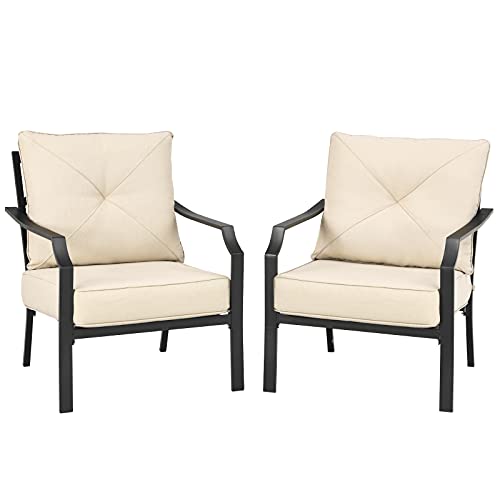 Set of 2 Black & Beige Patio Armchairs with Padded Cushions E619