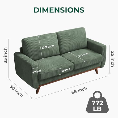 Green Corduroy Loveseat Sofa with Solid Wood Q314