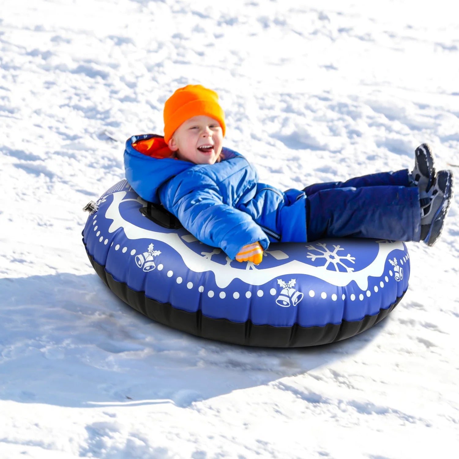 Blue 47 Inch Inflatable Snow Sled with Handles J174