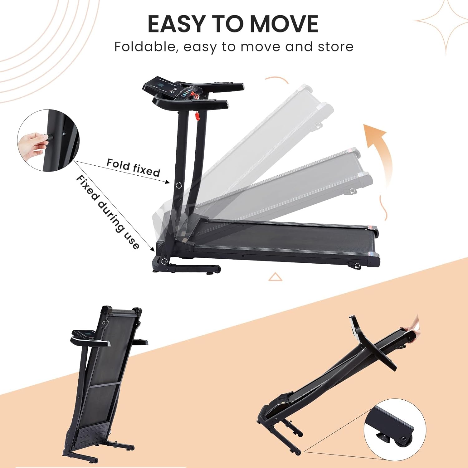 2.5 HP folding treadmill with 3-speed incline adjustment and 12 preset programs P2609