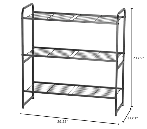 Black 30.75 Inch Heavy Duty Metal Wire 3 Tier Shelving Unit C1390