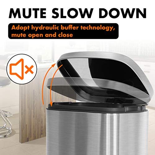 60 Liter Stainless Steel Step Trash Can with Inner Buckets and Hinged Lids O942