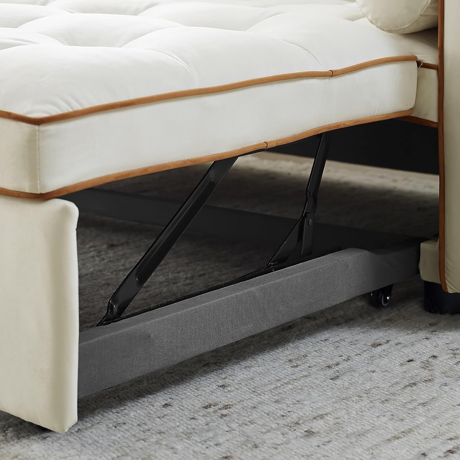 Beige 2 Seater Sleep Sofa Bed with Side Pockets E5151