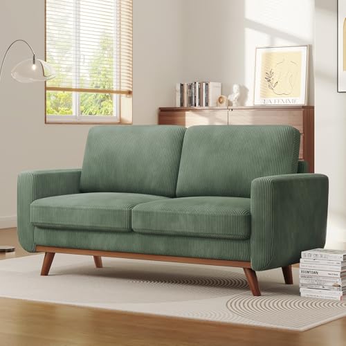 Green Corduroy Loveseat Sofa with Solid Wood Q314