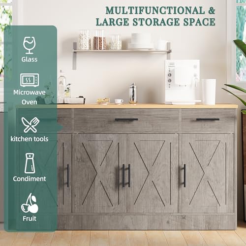 Ash Grey Wood Buffet Cabinet with 3 Drawers and 4 Doors Y504401