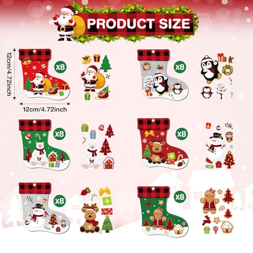 48 Pcs Christmas Craft Kits Stockings Ornaments Kit DIY Cutouts W1962