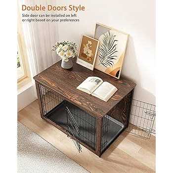 Wooden Dog Crate Furniture with Cushion End Table with Tray T573346