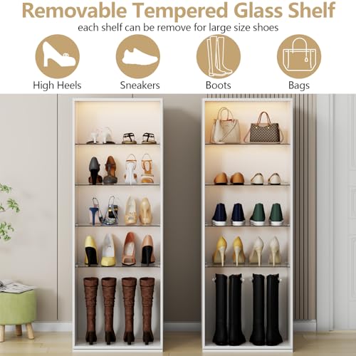 White Rotating Shoe Rack with Glass Shelves K741