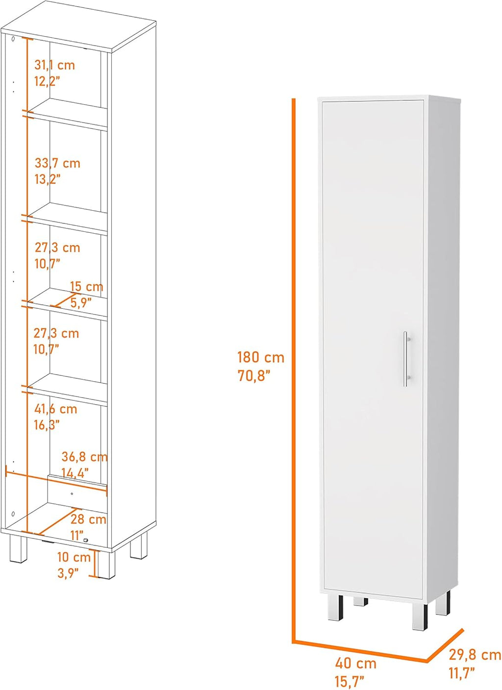 White Single Door Tall Storage Cabinet L345109