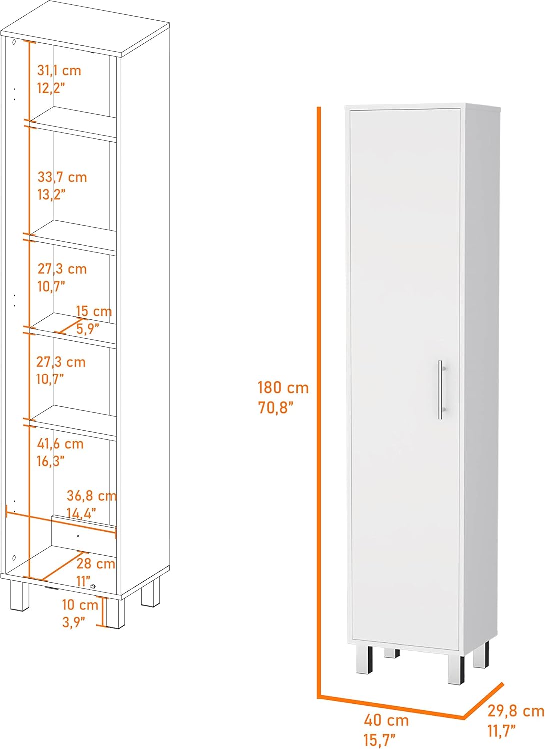 White Single Door Tall Storage Cabinet L345109