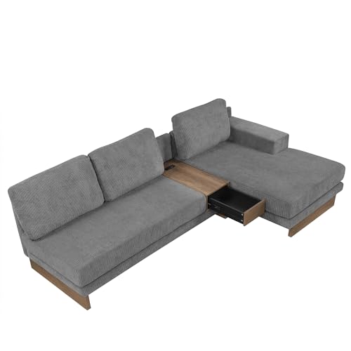 114" L-Shaped Sectional Sofa with Storage Drawer and Reversible Chaise Lounge (Grey) W5469