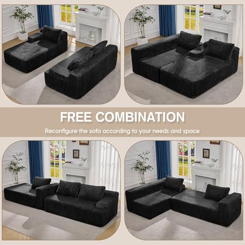 Grey Stripe L-Shape 3 Seat Modular Sectional Sofa with Oversized Chaise N10789