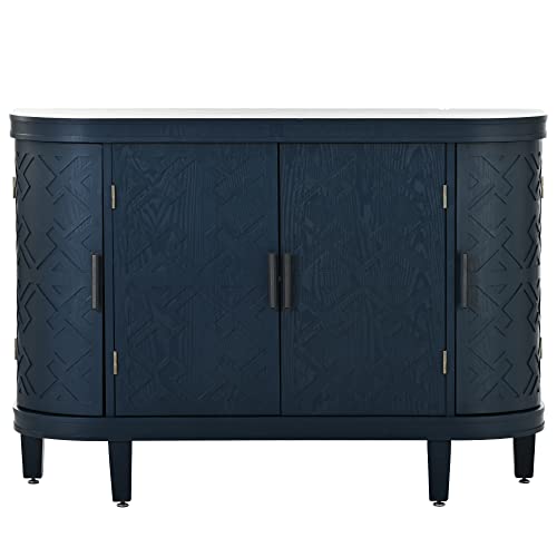 Grey Wooden Buffet Cabinet with Antique Pattern Doors B434