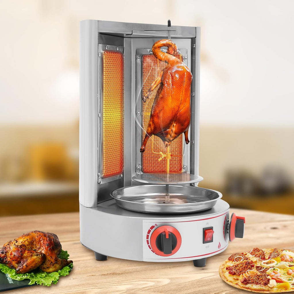Stainless Countertop Gas Vertical Broiler Rotisserie Grill with 2 Burners E5382