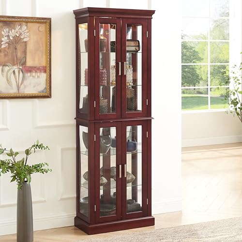 Lighted Corner Curio Cabinet with Adjustable Shelves & Mirrored Back Z653