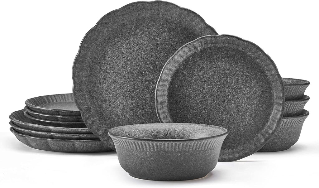 12 Piece Gray Dinnerware Set B1156
