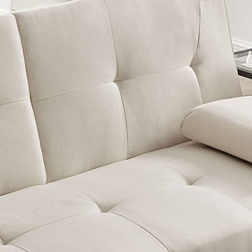 Beige PU Leather Convertible Folding Futon Sofa Bed Y450