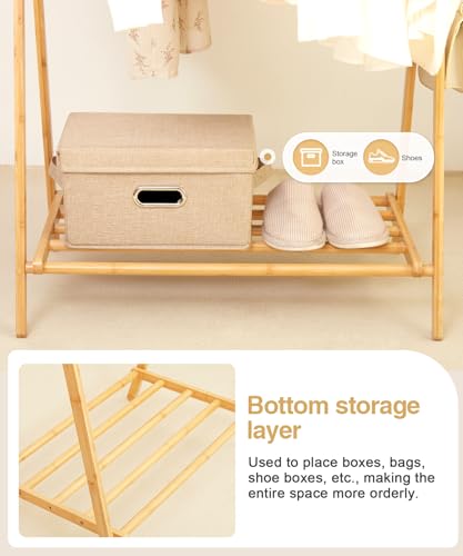 Bamboo Clothes Rack with Storage Shelf, Foldable Wardrobe Storage Rack (Natural) Z551579