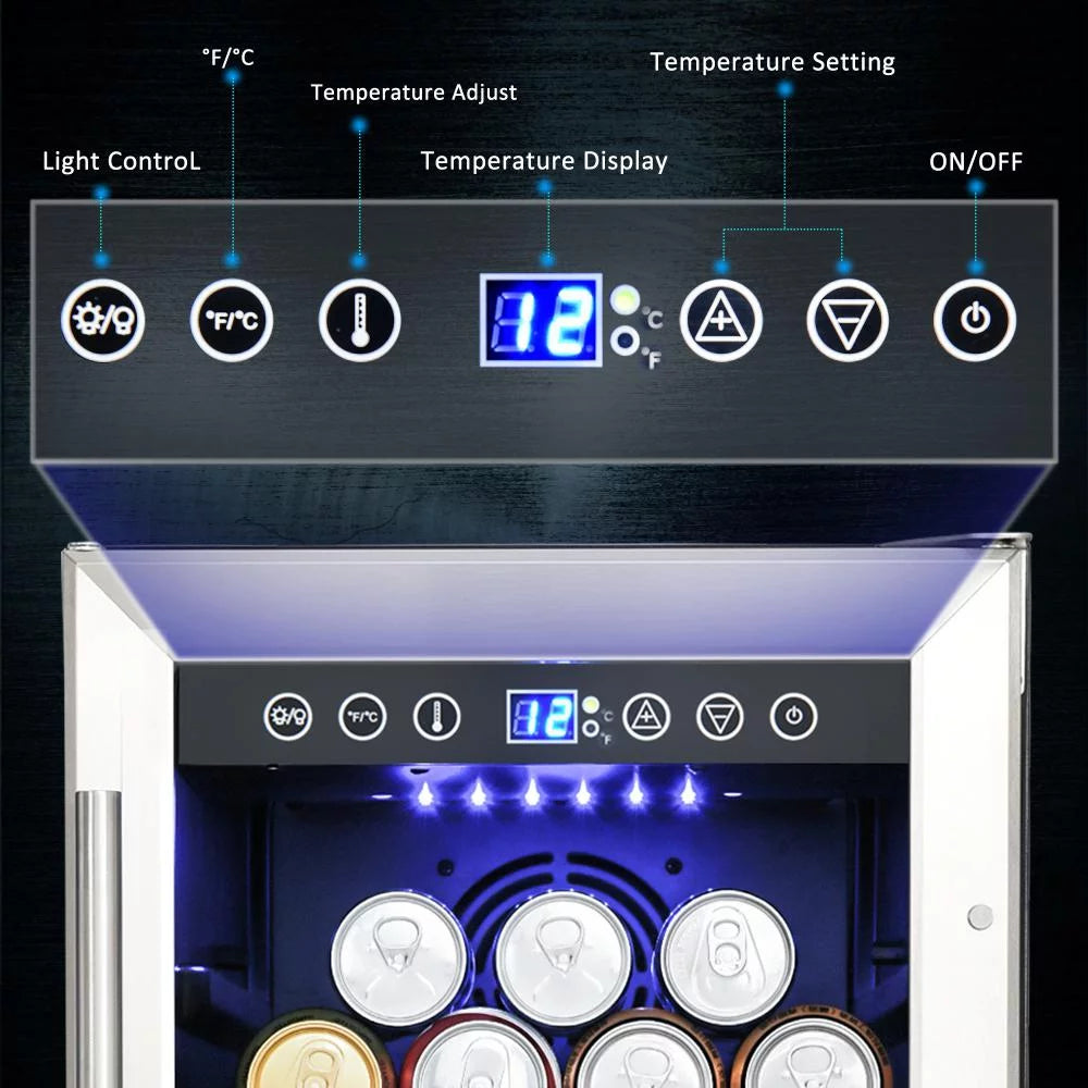 15 Inch Beverage Refrigerator Under Counter Built-in Wine Cooler Mini Fridge Clear Glass Door N288903