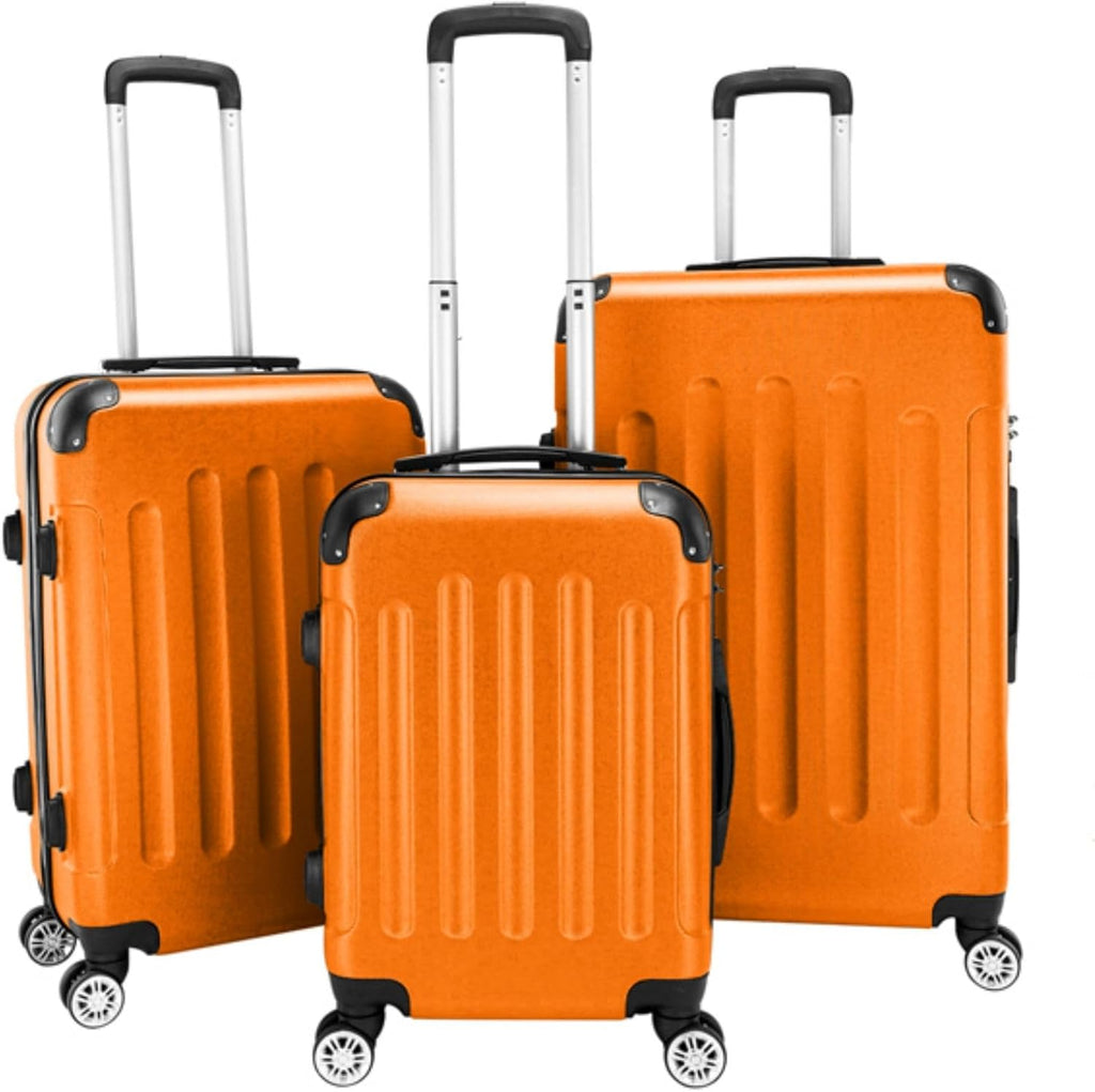 3 Piece Set Hardside Roller Suitcase 20" / 24" / 28" Set, Orange, Blue O77292