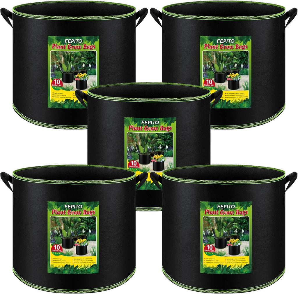 5 Pack 10 Gallon Heavy Duty Aeration Fabric Grow Bags with Handles I37777