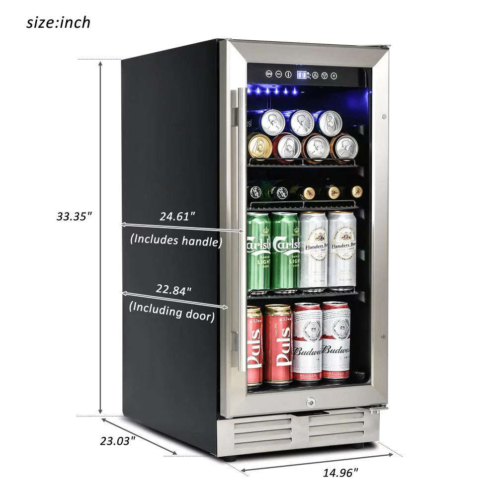 15 Inch Beverage Refrigerator Under Counter Built-in Wine Cooler Mini Fridge Clear Glass Door N288903