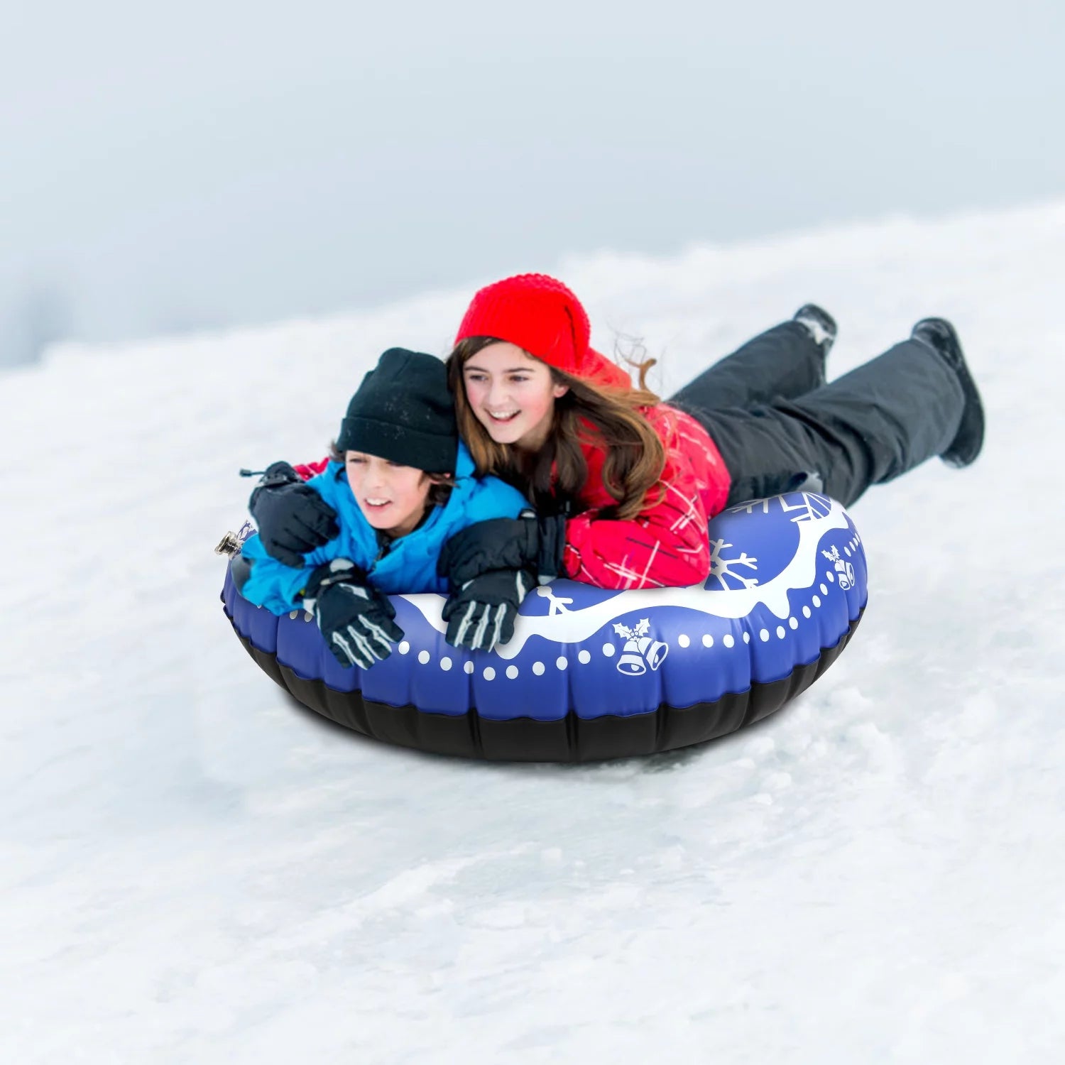 Blue 47 Inch Inflatable Snow Sled with Handles J174